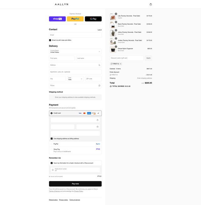 Aallyn checkout page showing Aallyn promo code box | Screenshot taken by SimplyCodes community member on Aug 23, 2025