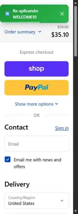 WELCOME10 coupon verification screenshot