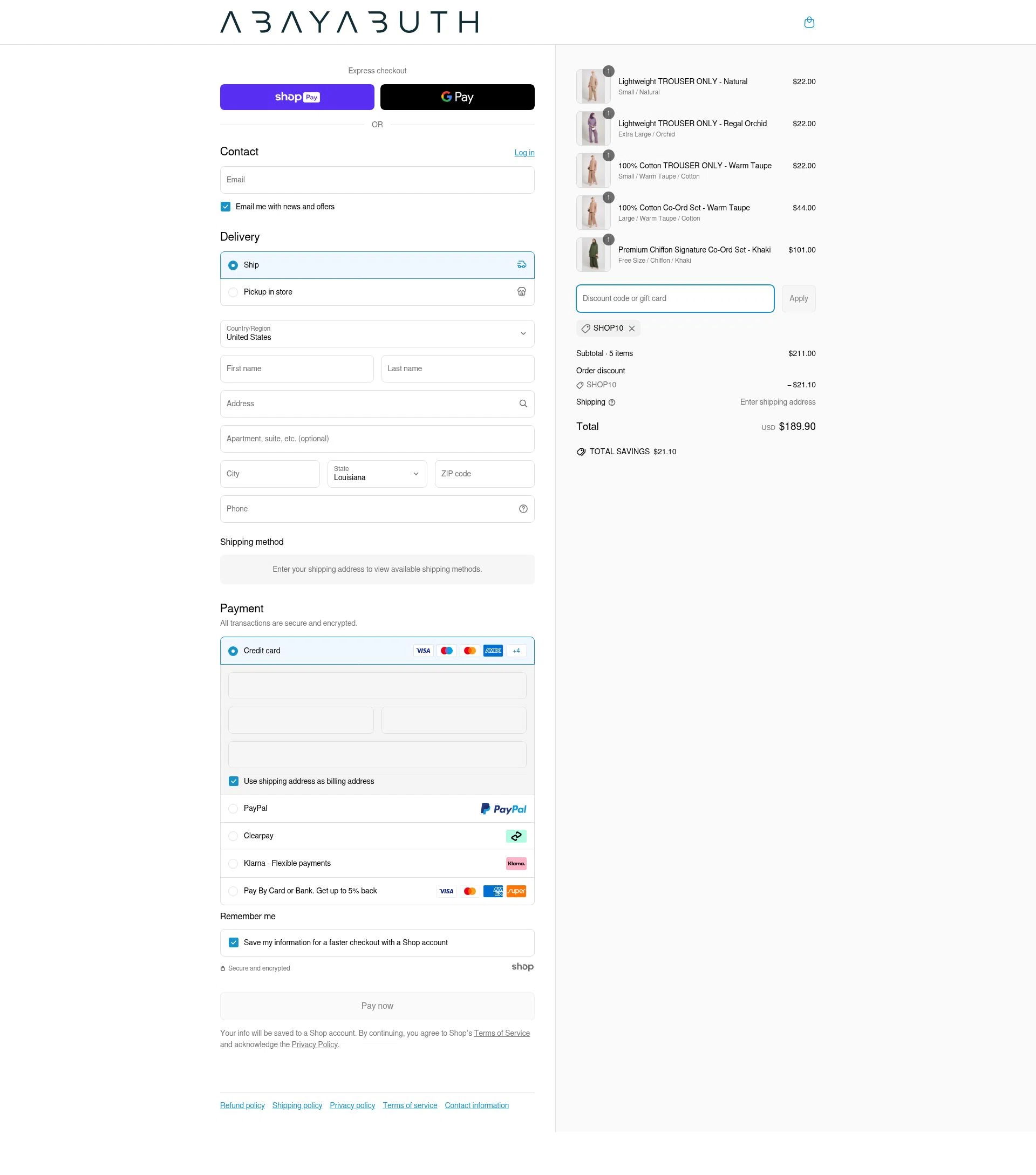 AbayaButh Online checkout page showing AbayaButh Online promo code box | Screenshot taken by SimplyCodes community member on Jun 16, 2025