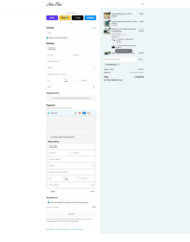 Abba Patio checkout page showing Abba Patio discount code box | Screenshot taken by SimplyCodes community member on Sep 4, 2025