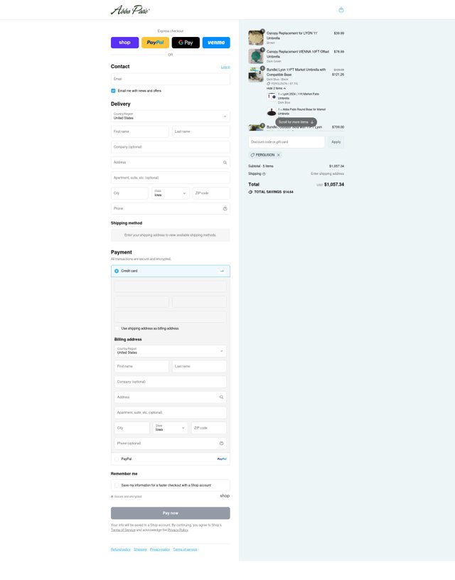 Abba Patio checkout page showing Abba Patio discount code box | Screenshot taken by SimplyCodes community member on Sep 4, 2025