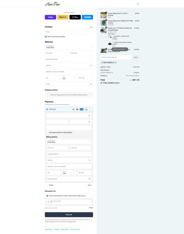 Abba Patio checkout page showing Abba Patio discount code box | Screenshot taken by SimplyCodes community member on Sep 4, 2025