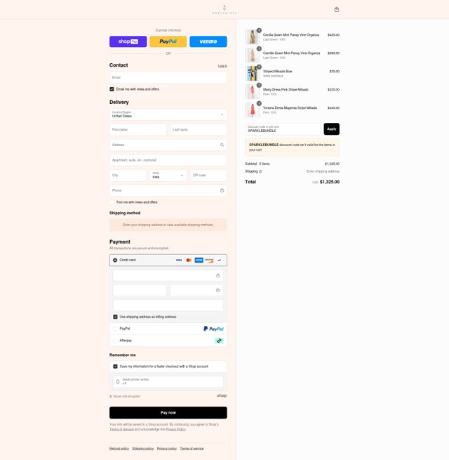 Abbey Glass checkout page showing Abbey Glass discount code box | Screenshot taken by SimplyCodes community member on Jul 23, 2025
