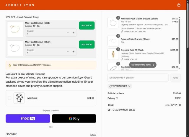 Abbott Lyon checkout page showing Abbott Lyon discount code box | Screenshot taken by SimplyCodes community member on Aug 26, 2025