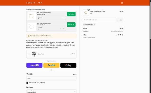 Abbott Lyon checkout page showing Abbott Lyon discount code box | Screenshot taken by SimplyCodes community member on Aug 26, 2025