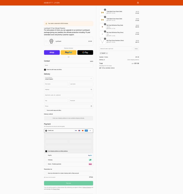 Abbott Lyon checkout page showing Abbott Lyon discount code box | Screenshot taken by SimplyCodes community member on Sep 4, 2025