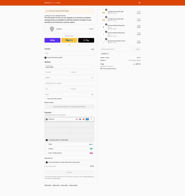 Abbott Lyon checkout page showing Abbott Lyon discount code box | Screenshot taken by SimplyCodes community member on Sep 4, 2025