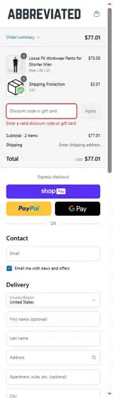 Abbreviated coupon verification screenshot