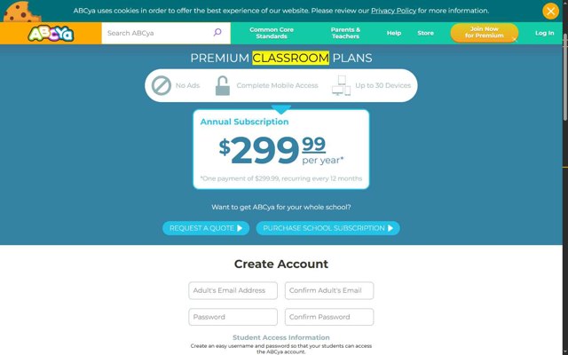 ABCya.com checkout page showing ABCya.com promo code box | Screenshot taken by SimplyCodes community member on Aug 28, 2025