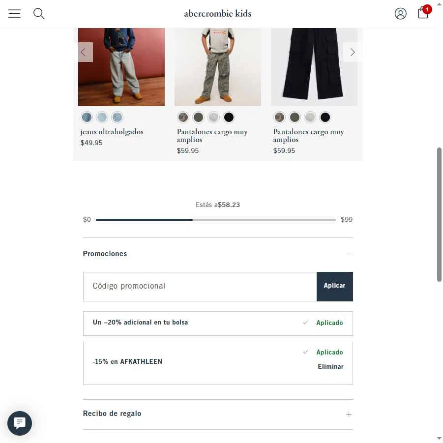 Abercrombie Kids checkout page showing Abercrombie Kids promo code box | Screenshot taken by SimplyCodes community member on Oct 13, 2025