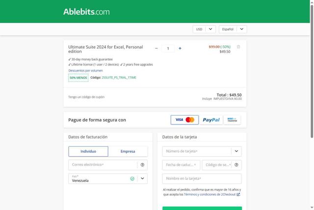 Ablebits.com checkout page showing Ablebits.com discount code box | Screenshot taken by SimplyCodes community member on Jun 13, 2025