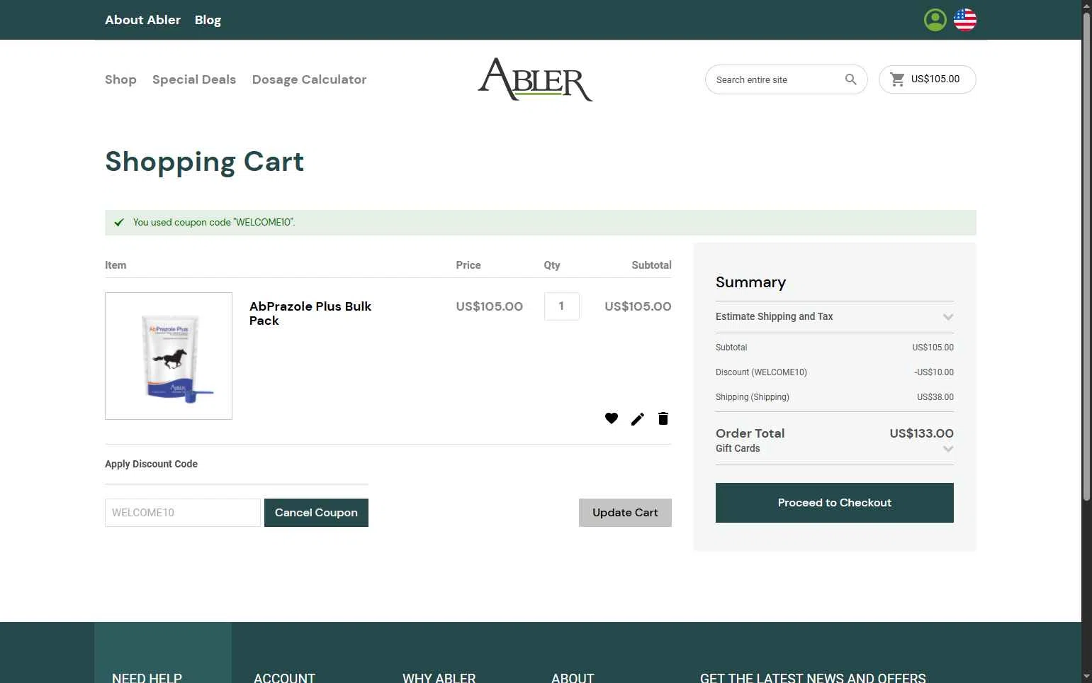 Abler checkout page showing Abler discount code box | Screenshot taken by SimplyCodes community member on Oct 30, 2025