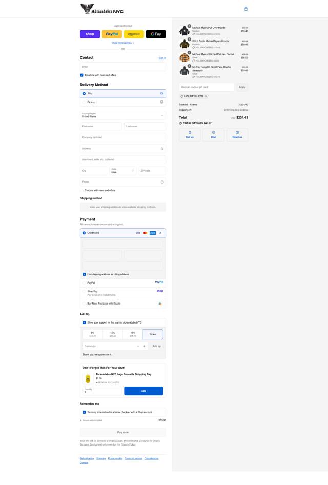 Abracadabra NYC checkout page showing Abracadabra NYC discount code box | Screenshot taken by SimplyCodes community member on Sep 13, 2025