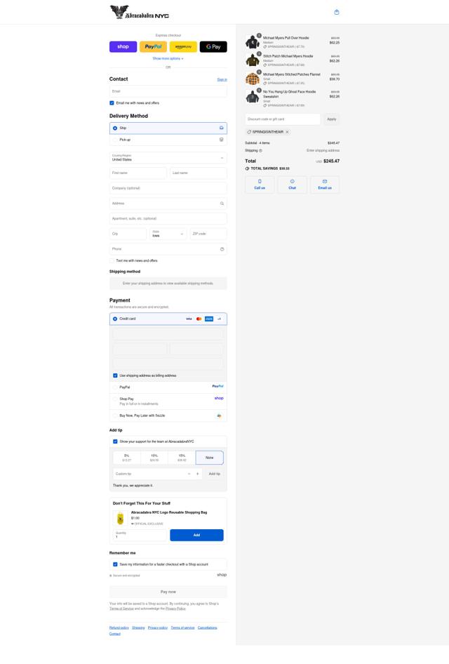 Abracadabra NYC checkout page showing Abracadabra NYC discount code box | Screenshot taken by SimplyCodes community member on Sep 13, 2025