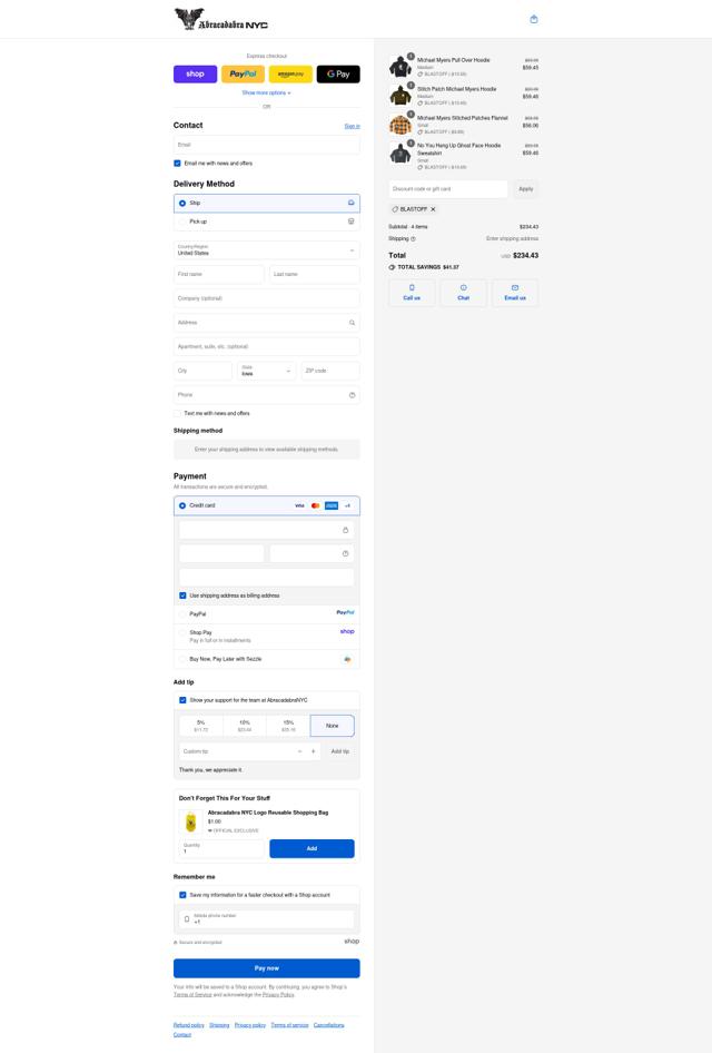 Abracadabra NYC checkout page showing Abracadabra NYC discount code box | Screenshot taken by SimplyCodes community member on Sep 13, 2025