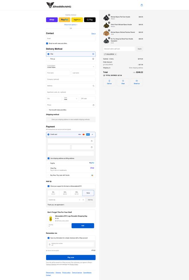 Abracadabra NYC checkout page showing Abracadabra NYC discount code box | Screenshot taken by SimplyCodes community member on Sep 13, 2025