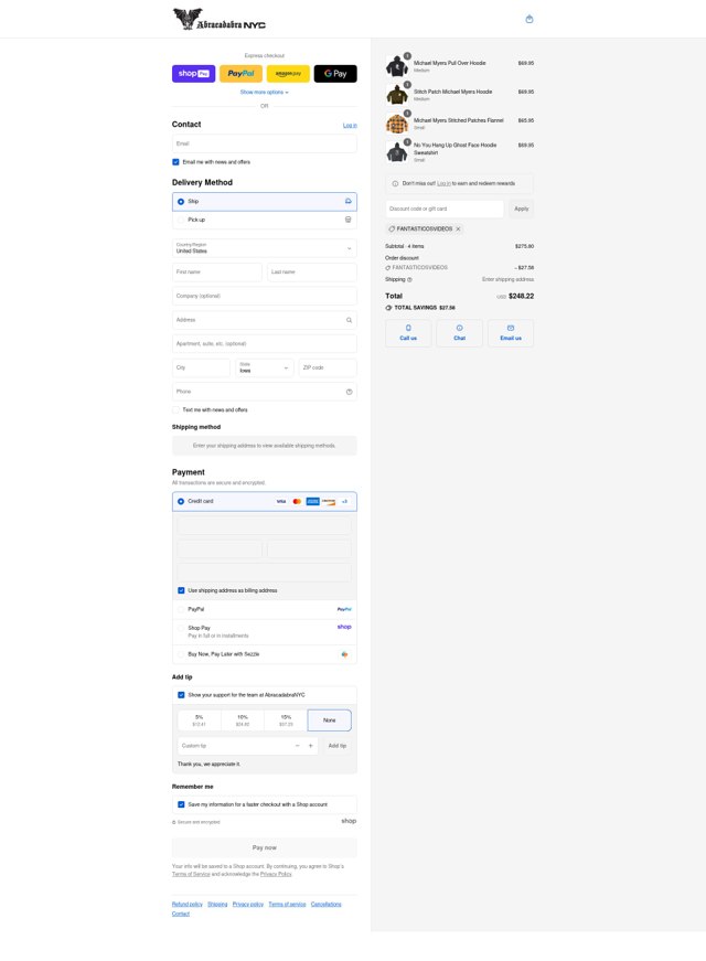 Abracadabra NYC checkout page showing Abracadabra NYC discount code box | Screenshot taken by SimplyCodes community member on Aug 27, 2025