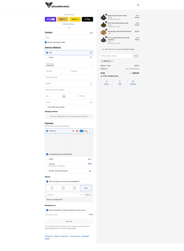 Abracadabra NYC checkout page showing Abracadabra NYC discount code box | Screenshot taken by SimplyCodes community member on Aug 27, 2025
