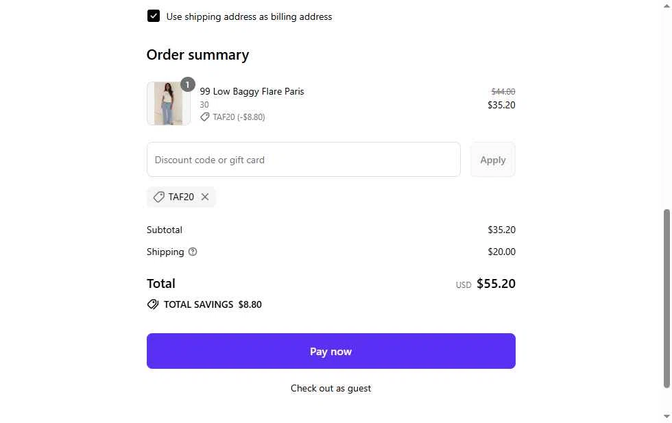 Abrand Jeans checkout page showing Abrand Jeans discount code box | Screenshot taken by SimplyCodes community member on Sep 10, 2025