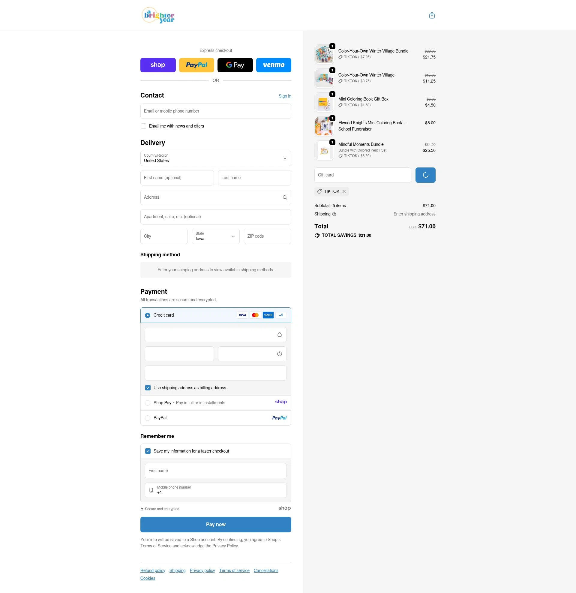 A Brighter Year checkout page showing A Brighter Year promo code box | Screenshot taken by SimplyCodes community member on Dec 27, 2025