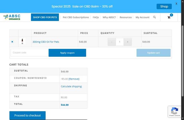 ABSC Organics checkout page showing ABSC Organics coupon code box | Screenshot taken by SimplyCodes community member on Jul 19, 2025