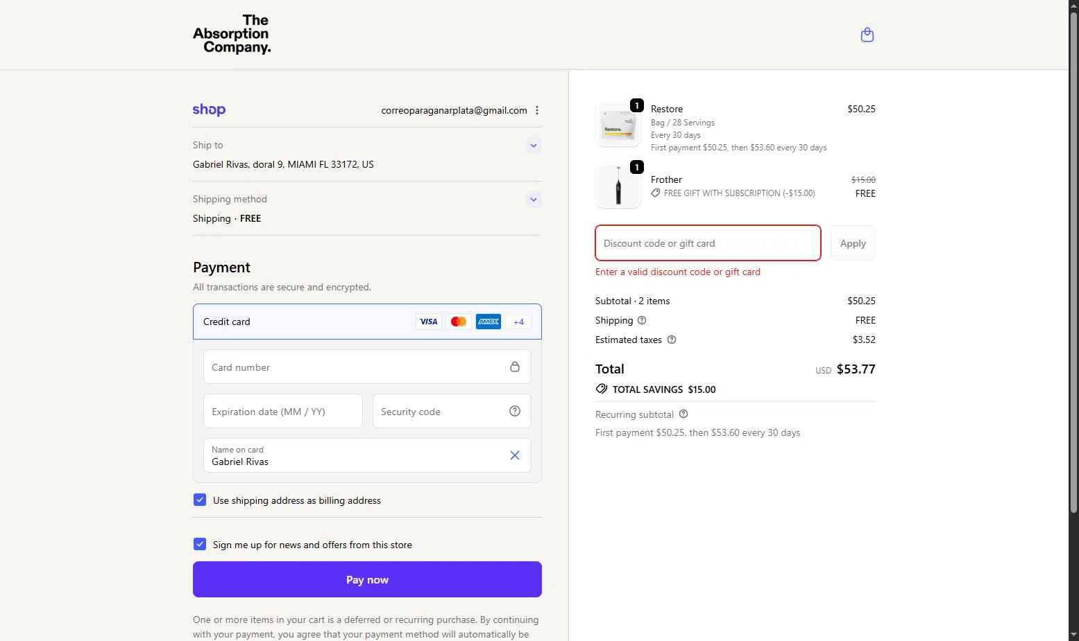 Verification screenshot for 15% Off Storewide at The Absorption Company — 4mo ago