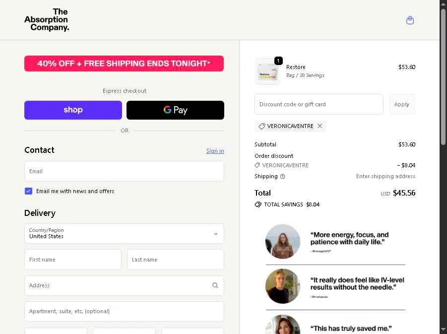 Verification screenshot for 15% Off Storewide at The Absorption Company — 5mo ago