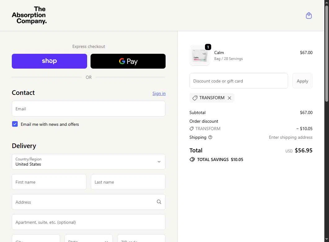 Verification screenshot for 15% Off Storewide at The Absorption Company — 6mo ago