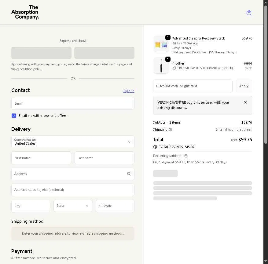 Verification screenshot for 15% Off Storewide at The Absorption Company — 4mo ago