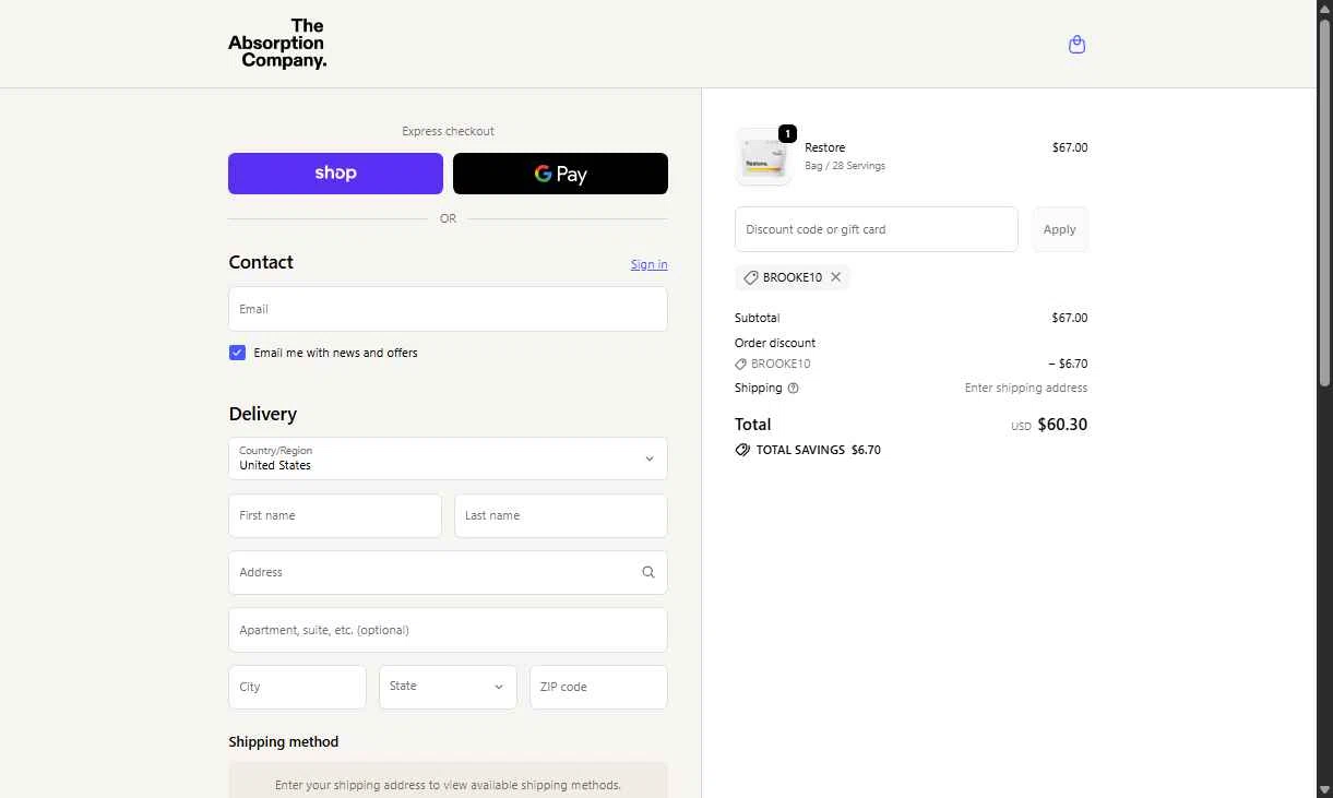 Verification screenshot for 10% Off Storewide at The Absorption Company — 6mo ago