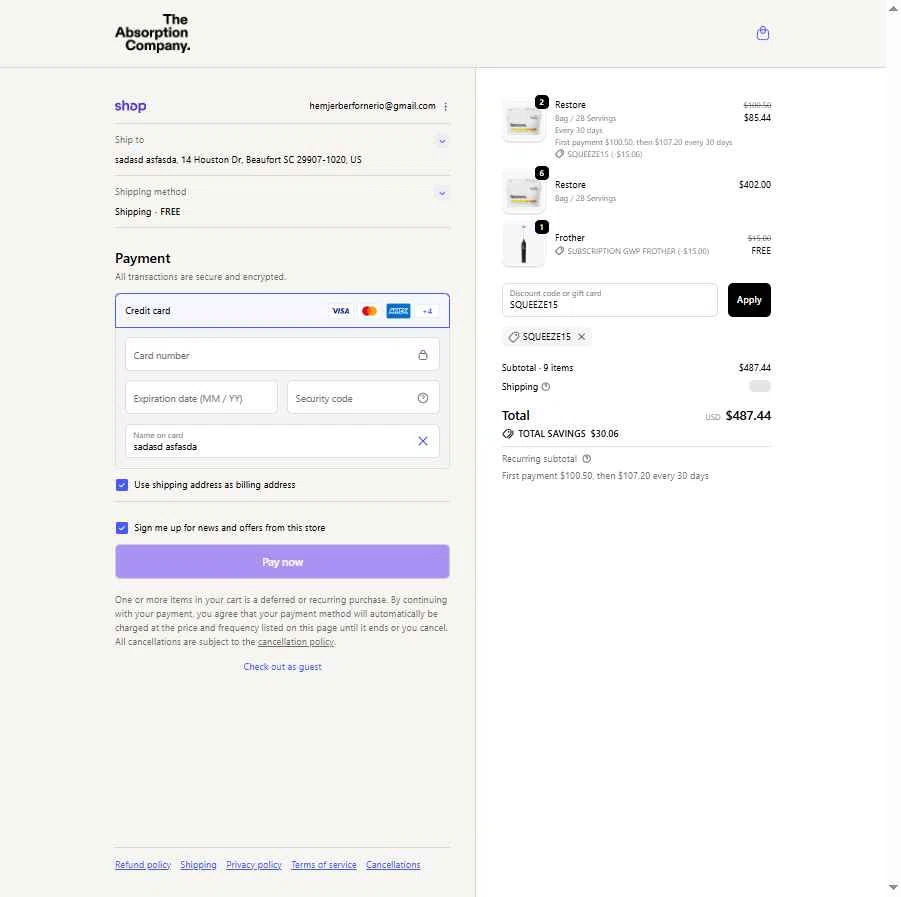 Verification screenshot for 15% Off Select Items at The Absorption Company — 5mo ago