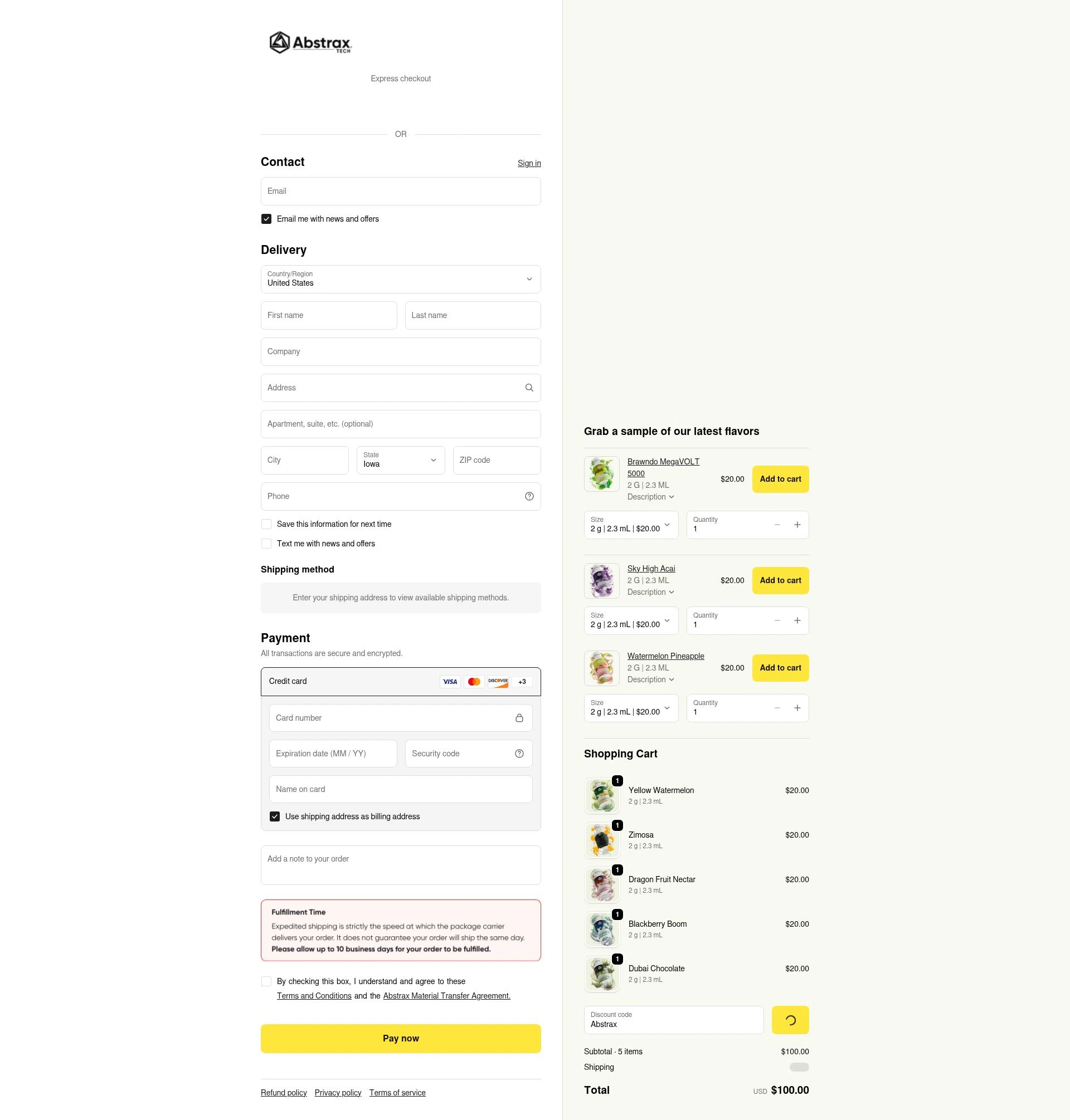 Abstrax Tech checkout page showing Abstrax Tech discount code box | Screenshot taken by SimplyCodes community member on Feb 1, 2026