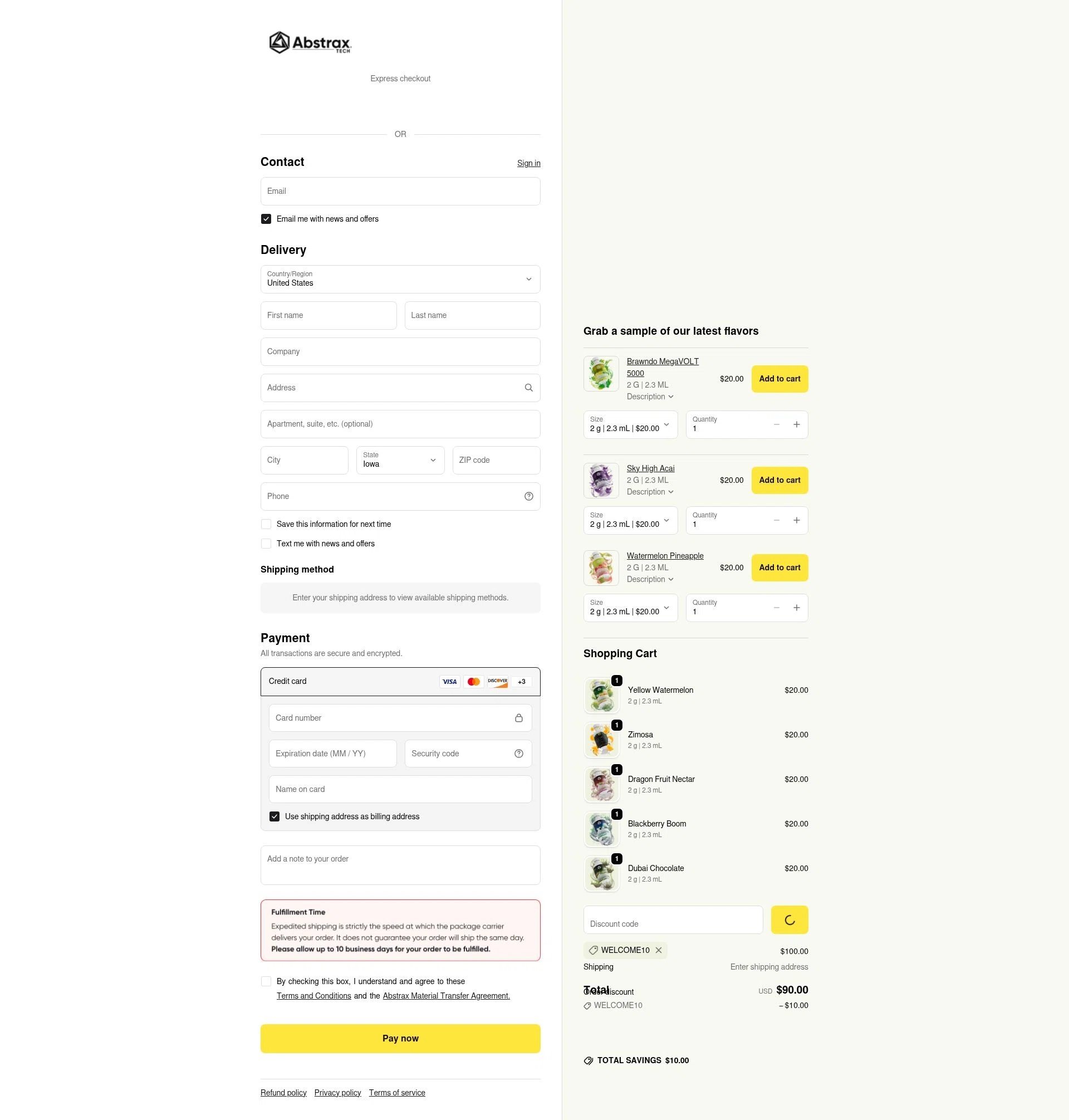 Abstrax Tech checkout page showing Abstrax Tech discount code box | Screenshot taken by SimplyCodes community member on Feb 6, 2026