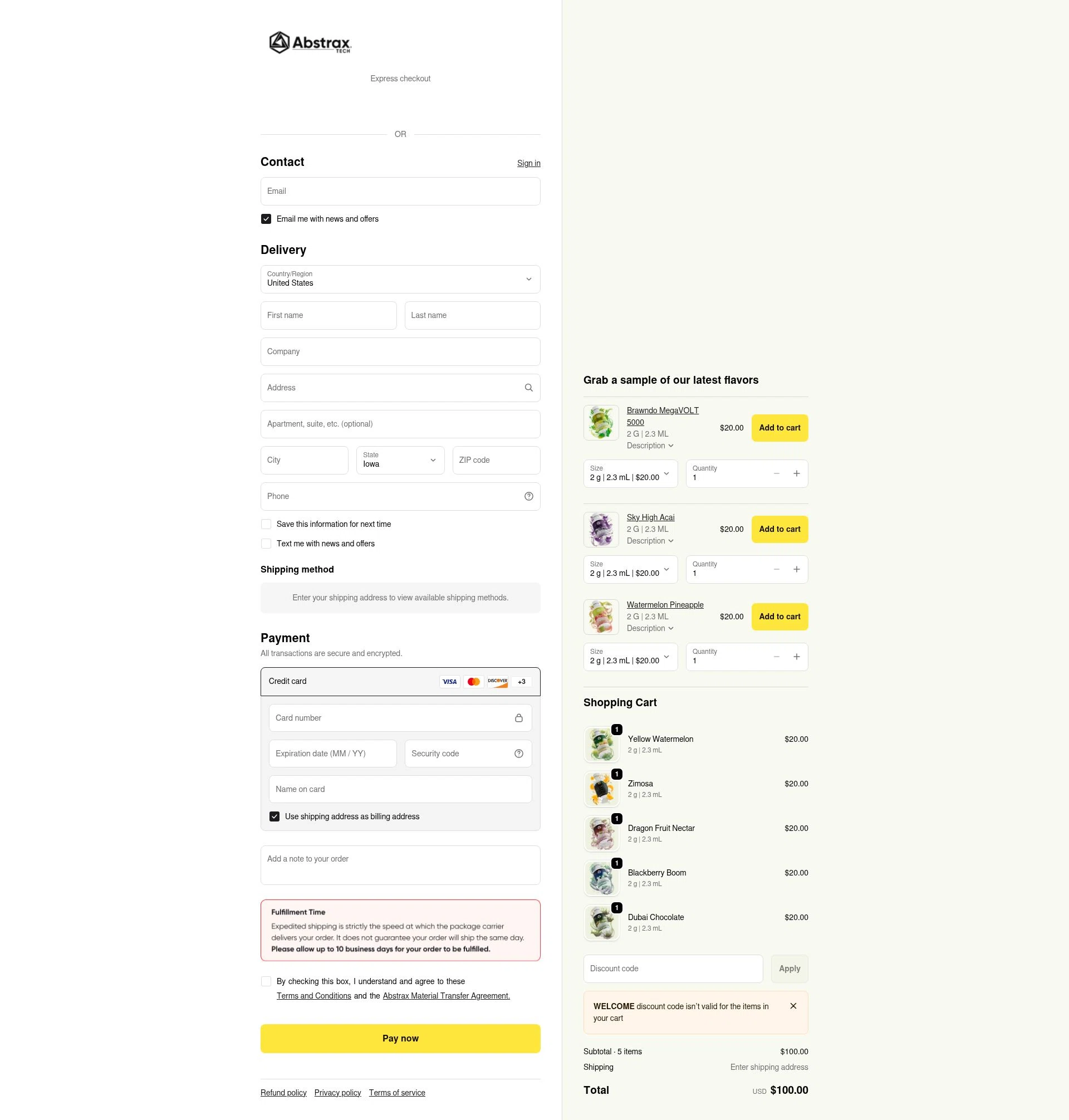 Abstrax Tech checkout page showing Abstrax Tech discount code box | Screenshot taken by SimplyCodes community member on Feb 6, 2026