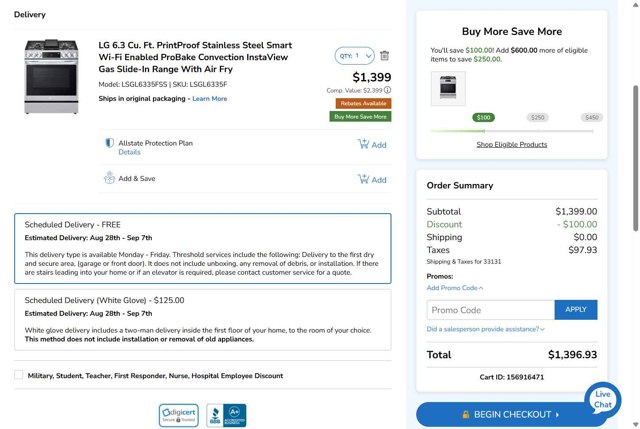 Abt Electronics checkout page showing Abt Electronics promo code box | Screenshot taken by SimplyCodes community member on Aug 22, 2025