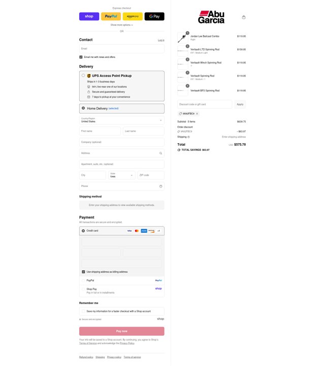 Abu Garcia checkout page showing Abu Garcia discount code box | Screenshot taken by SimplyCodes community member on Aug 31, 2025