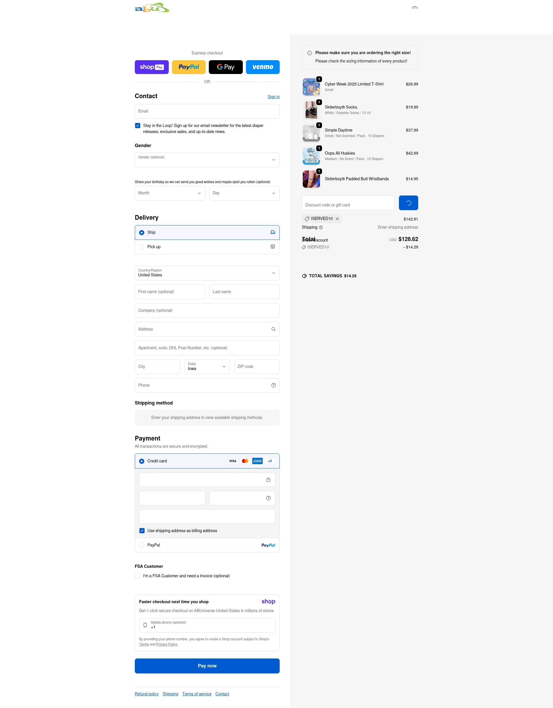 ABUniverse checkout page showing ABUniverse discount code box | Screenshot taken by SimplyCodes community member on Jan 11, 2026