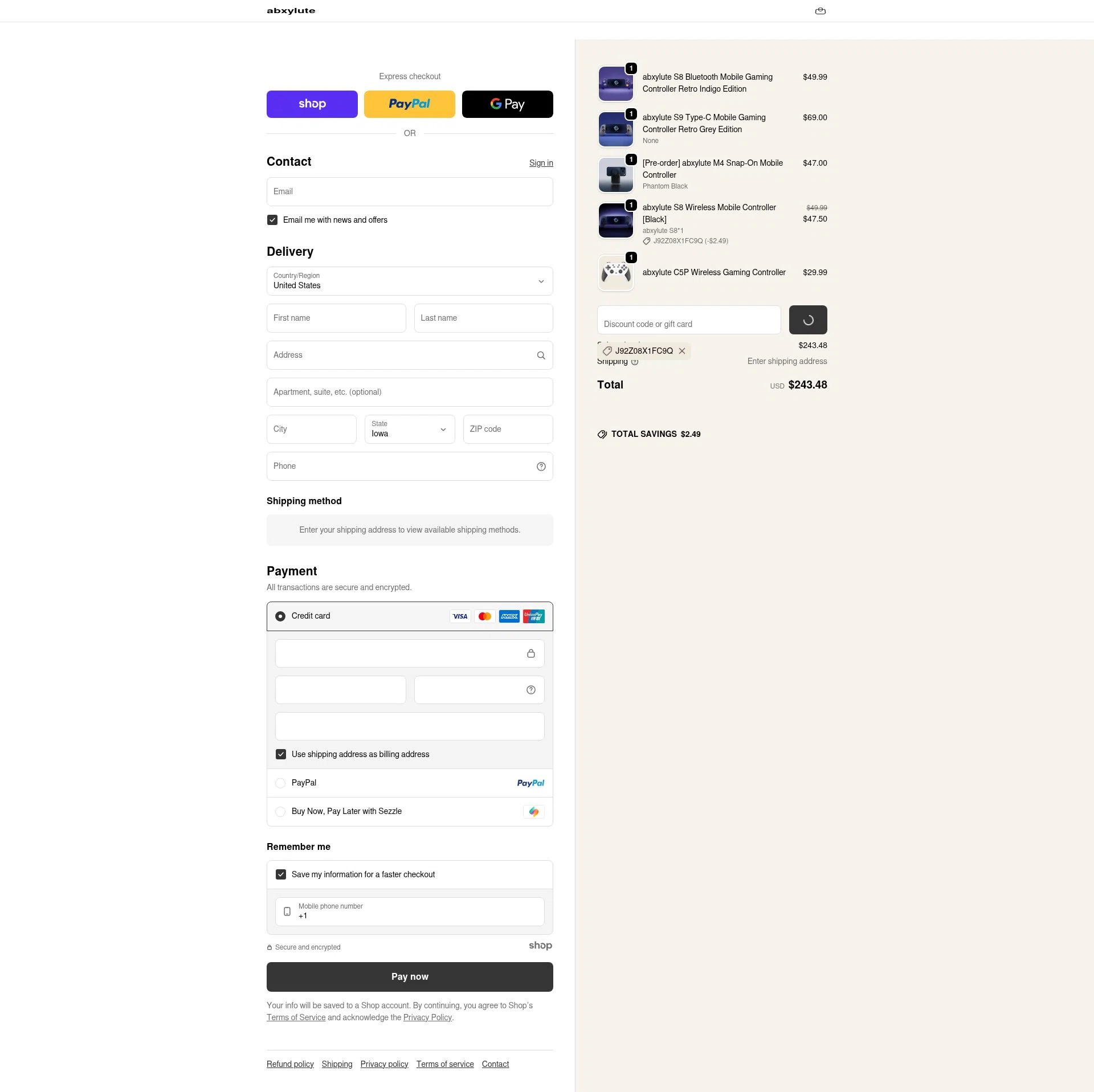 abxylute checkout page showing abxylute discount code box | Screenshot taken by SimplyCodes community member on Dec 29, 2025