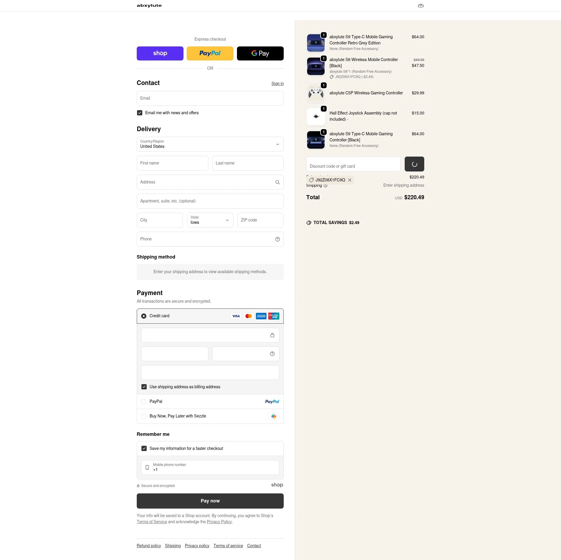 abxylute checkout page showing abxylute discount code box | Screenshot taken by SimplyCodes community member on Dec 18, 2025