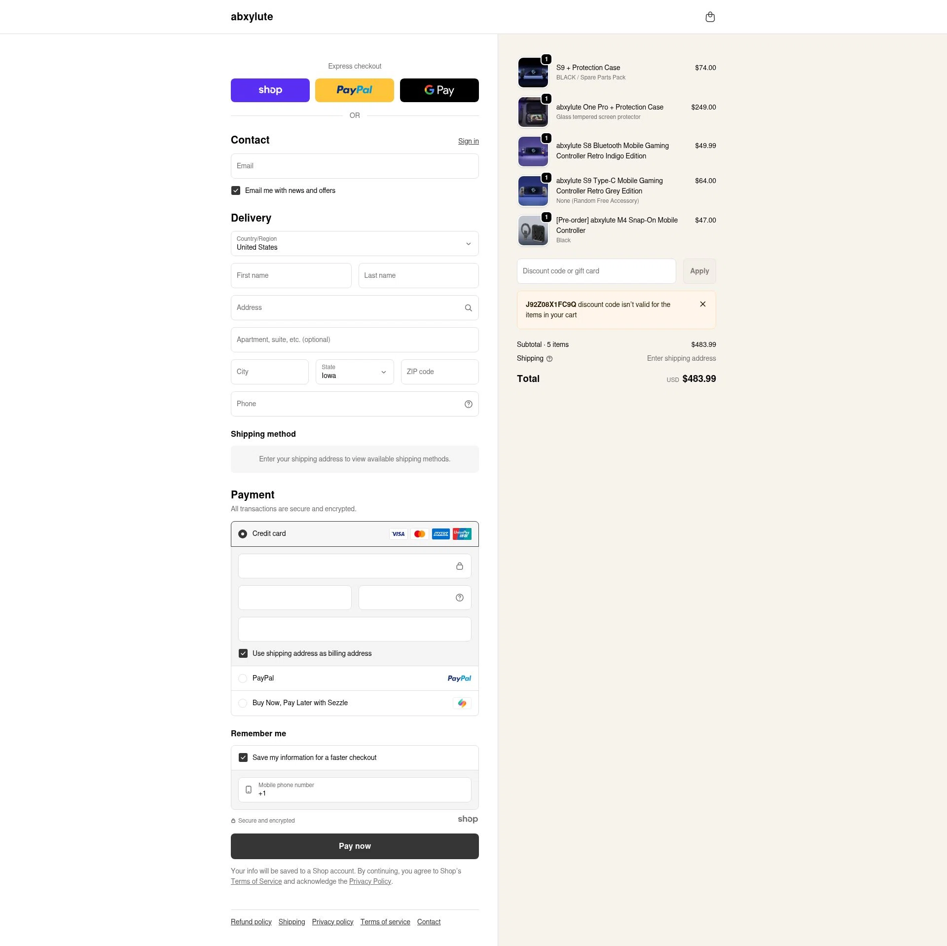 abxylute checkout page showing abxylute discount code box | Screenshot taken by SimplyCodes community member on Dec 24, 2025
