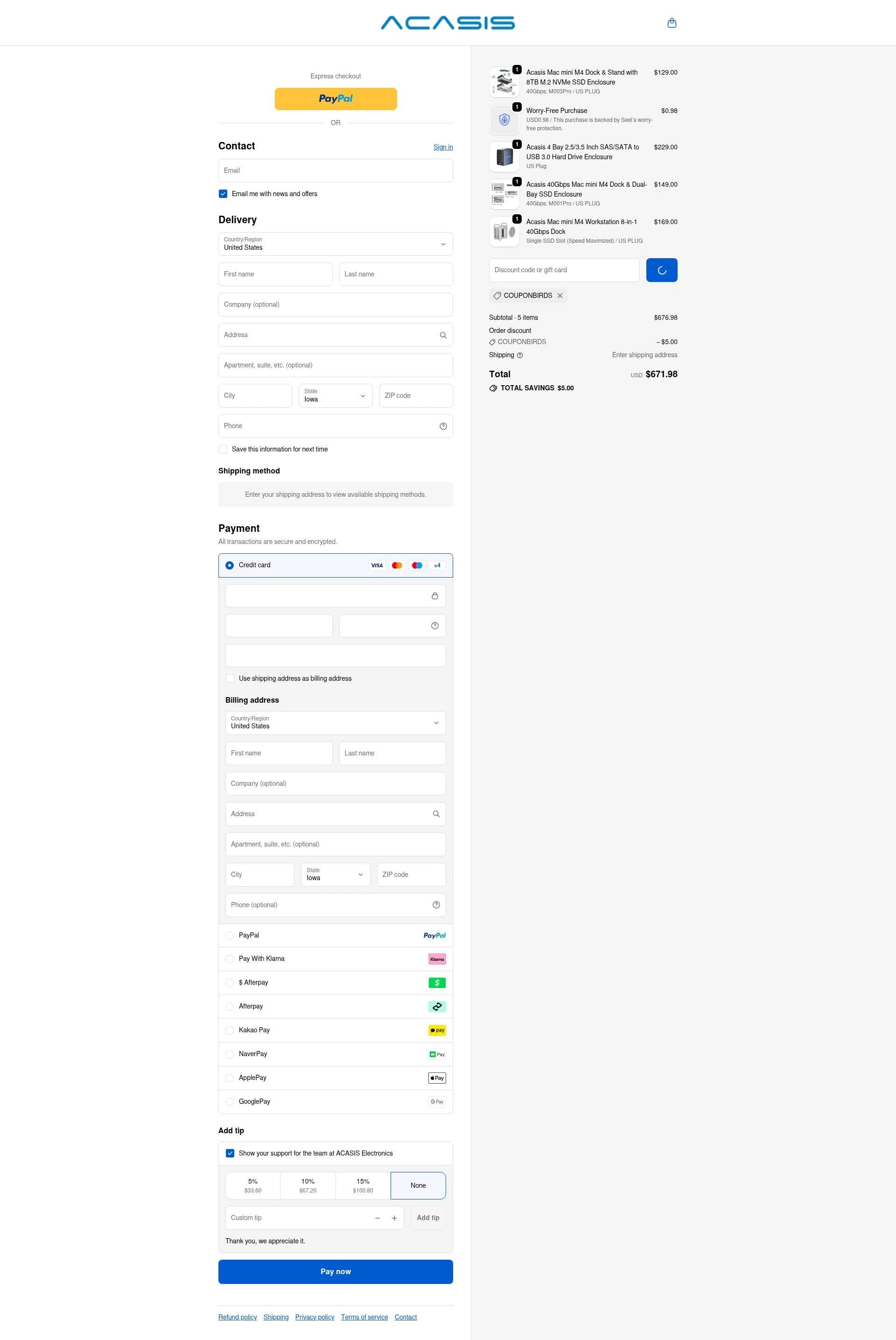 ACASIS checkout page showing ACASIS discount code box | Screenshot taken by SimplyCodes community member on Jan 2, 2026