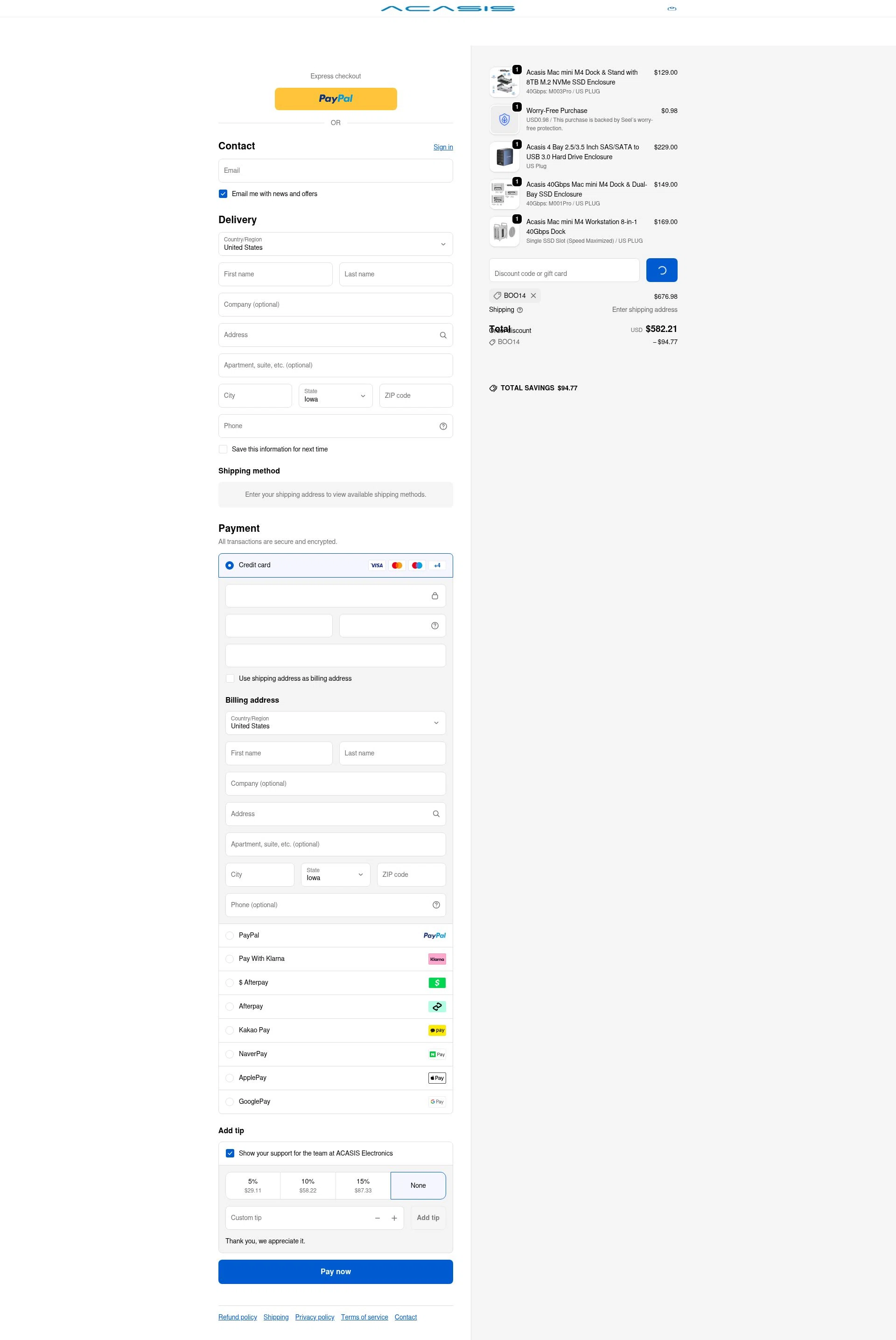 ACASIS checkout page showing ACASIS discount code box | Screenshot taken by SimplyCodes community member on Jan 2, 2026