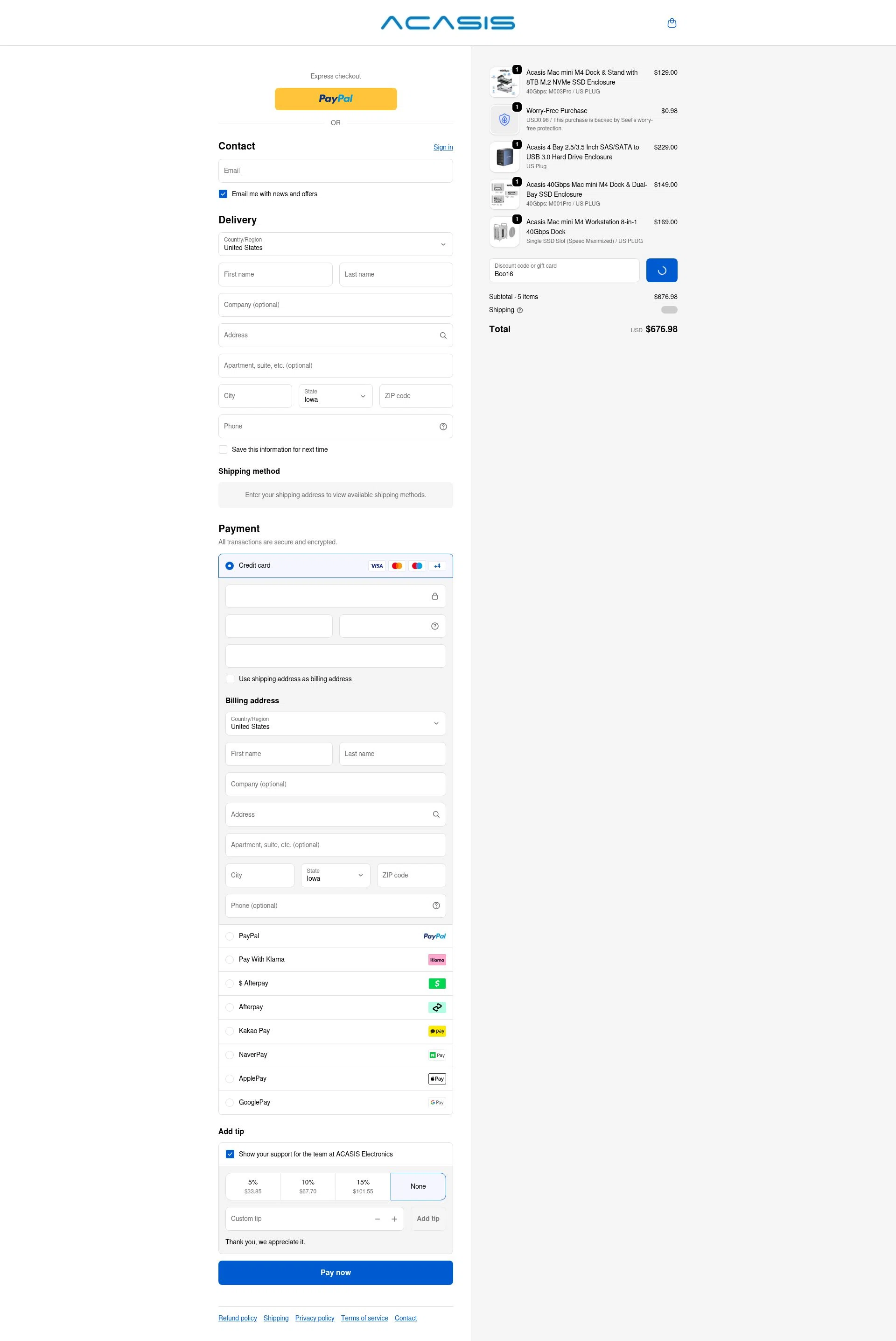 ACASIS checkout page showing ACASIS discount code box | Screenshot taken by SimplyCodes community member on Jan 2, 2026