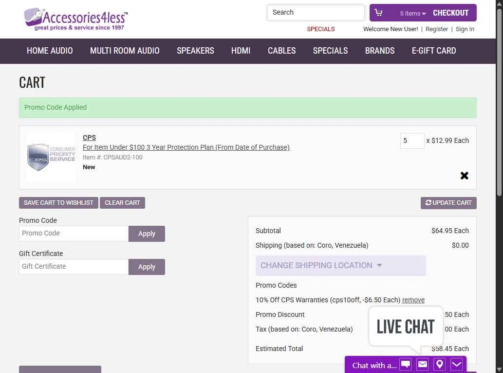 Accessories4less checkout page showing Accessories4less promo code box | Screenshot taken by SimplyCodes community member on Dec 3, 2025