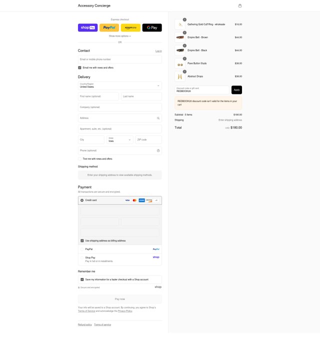 Accessory Concierge checkout page showing Accessory Concierge promo code box | Screenshot taken by SimplyCodes community member on Aug 22, 2025