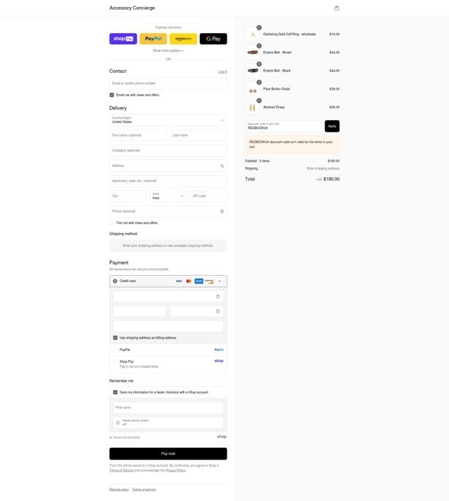Accessory Concierge checkout page showing Accessory Concierge promo code box | Screenshot taken by SimplyCodes community member on Aug 26, 2025