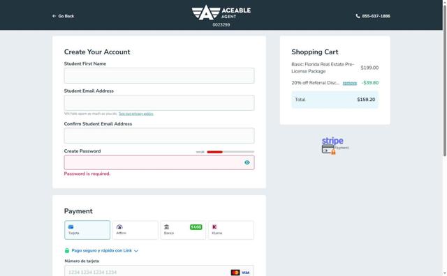 Aceable checkout page showing Aceable promo code box | Screenshot taken by SimplyCodes community member on Sep 10, 2025