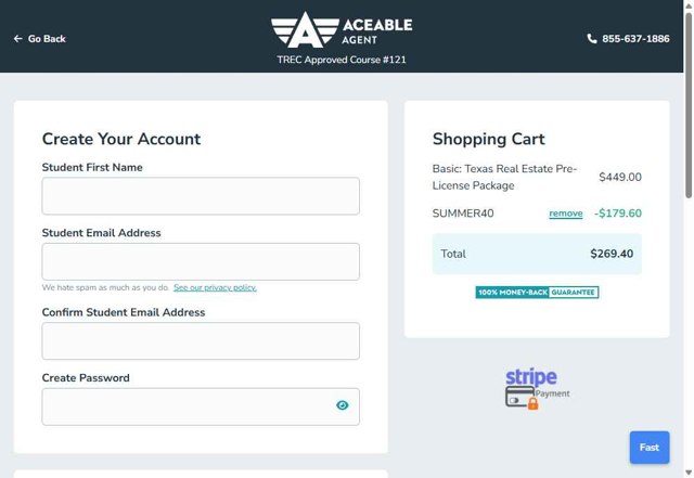 AceableAgent checkout page showing AceableAgent discount code box | Screenshot taken by SimplyCodes community member on Aug 23, 2025