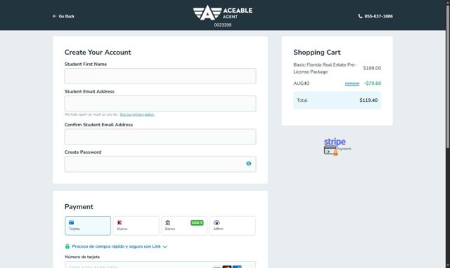 AceableAgent checkout page showing AceableAgent discount code box | Screenshot taken by SimplyCodes community member on Aug 22, 2025