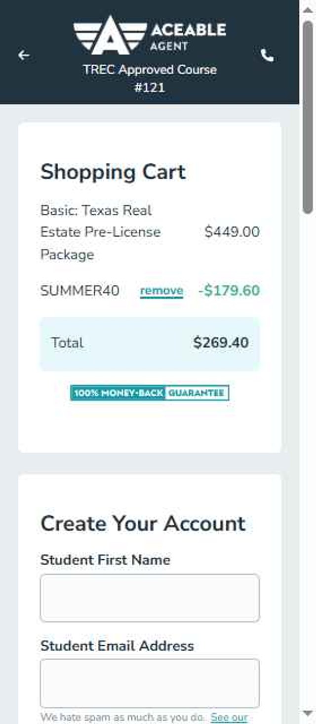 AceableAgent checkout page showing AceableAgent discount code box | Screenshot taken by SimplyCodes community member on Sep 3, 2025